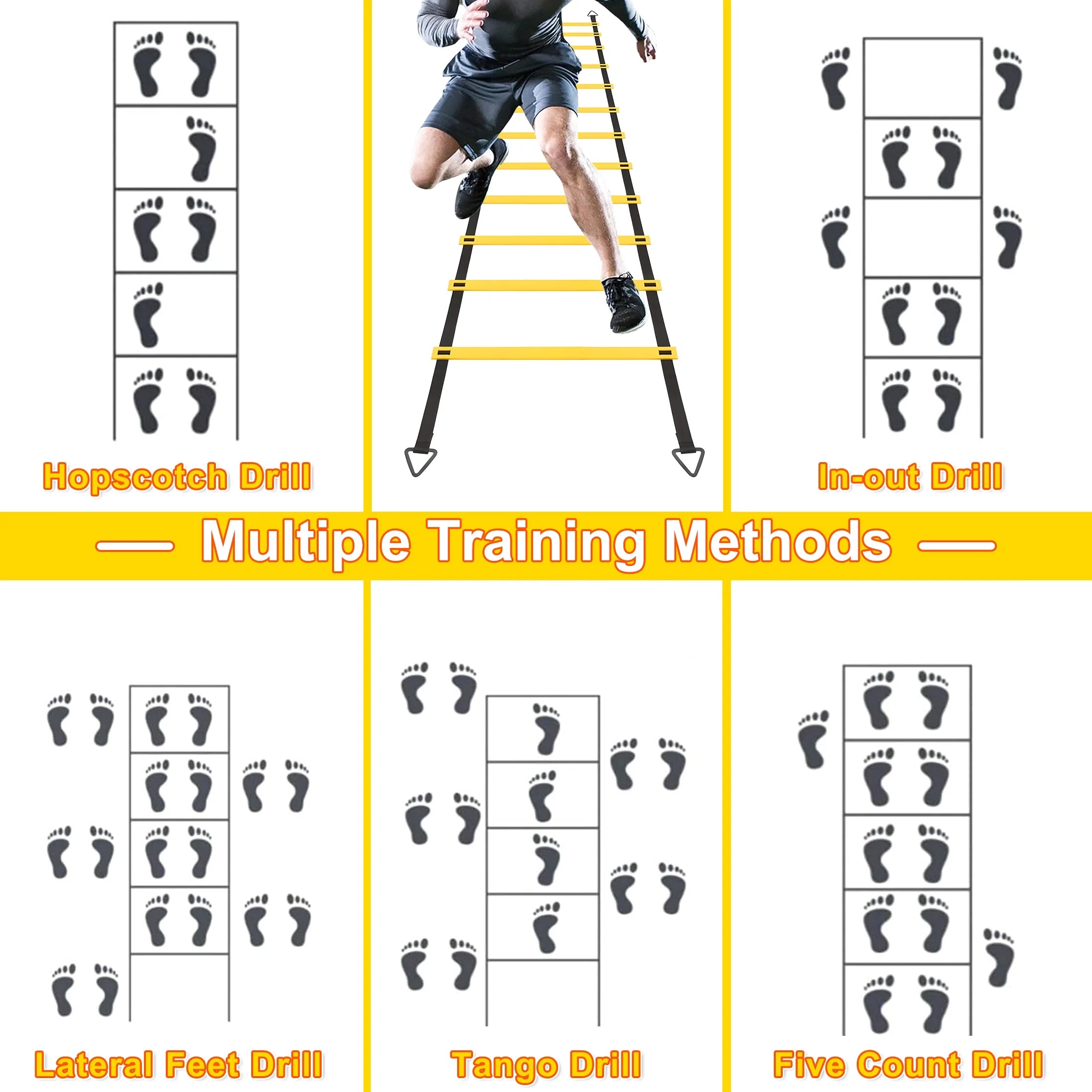 Agility Ladder Speed Training Equipment, 12 Rungs 20Ft Adjustable Speed Ladder for Soccer, 12 Soccer Cones, 4 Stakes, Football Basketball Training Equipment with Carry Bag for Youth Adults