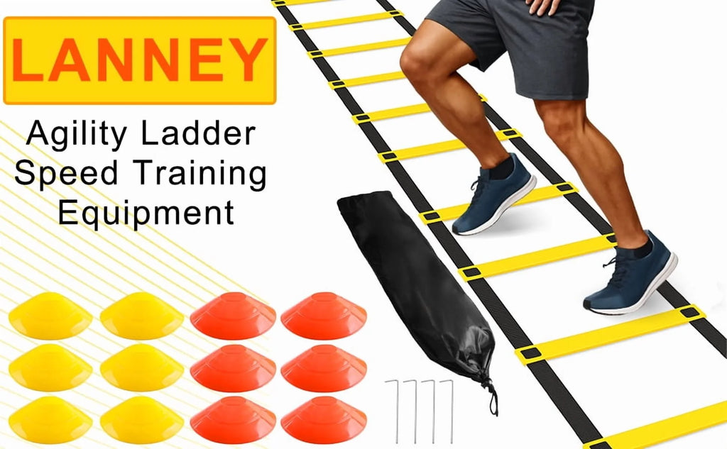 Agility Ladder Speed Training Equipment, 12 Rungs 20Ft Adjustable Speed Ladder for Soccer, 12 Soccer Cones, 4 Stakes, Football Basketball Training Equipment with Carry Bag for Youth Adults