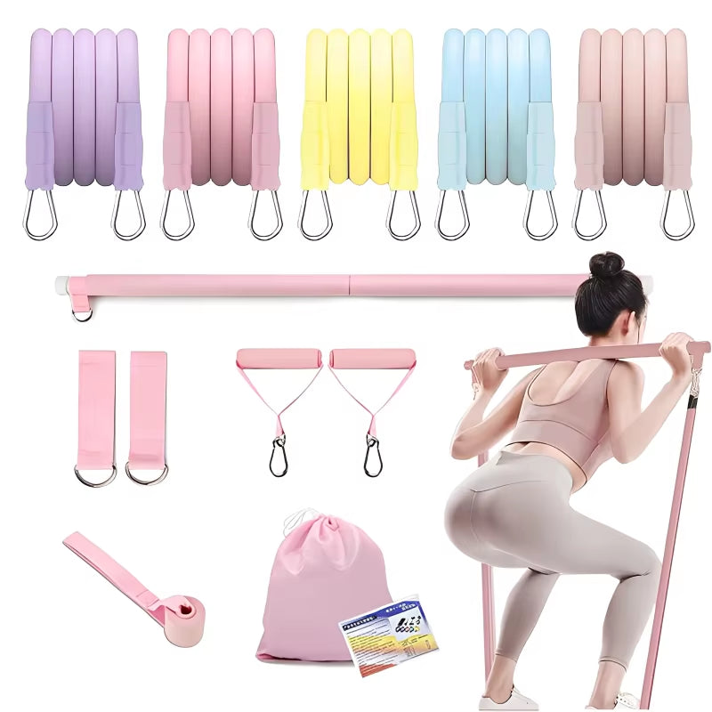 Multi Functional Tension Rope Fitness Stretcher for Household Abdominal Stretching Training, Pilates Stick Set Macaron Color