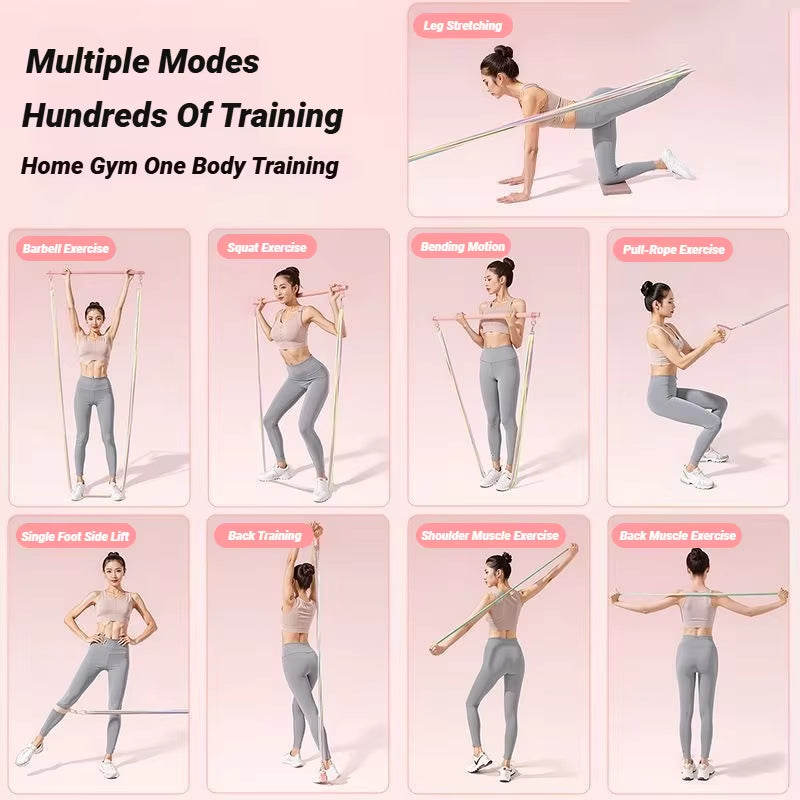 Multi Functional Tension Rope Fitness Stretcher for Household Abdominal Stretching Training, Pilates Stick Set Macaron Color