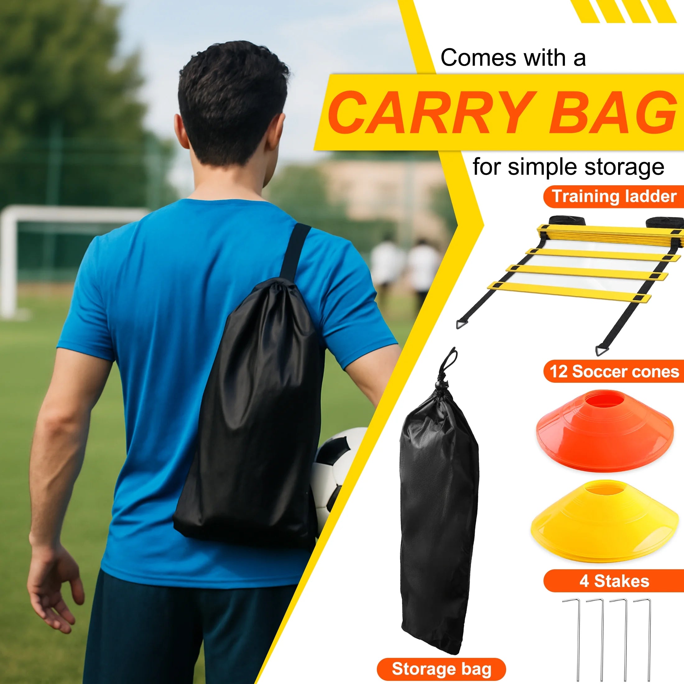 Agility Ladder Speed Training Equipment, 12 Rungs 20Ft Adjustable Speed Ladder for Soccer, 12 Soccer Cones, 4 Stakes, Football Basketball Training Equipment with Carry Bag for Youth Adults
